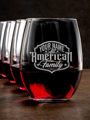 All-American Family : Stemless Wine Glasses - Engraved