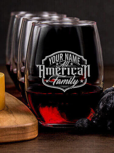 All-American Family : Cheese Board Wine Glass Gift Sets - Engraved