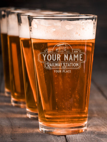 Railway Station : Pint Glasses - Engraved