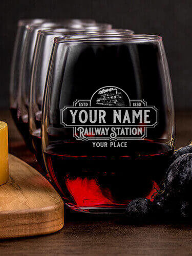 Railway Station : Cheese Board Wine Glass Gift Sets - Engraved