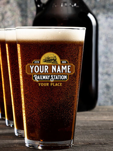 Railway Station : Growler Pint Glass Gift Sets - Color Printed