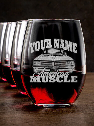 American Muscle Car : Stemless Wine Glasses - Engraved