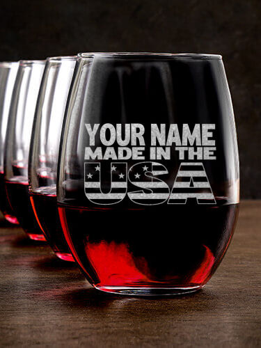 USA Family : Stemless Wine Glasses - Engraved