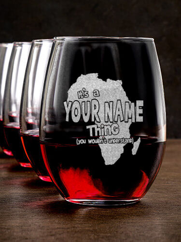 African American Thing : Stemless Wine Glasses - Engraved