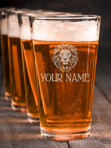 Lion : Pint Glasses - Engraved