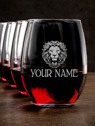 Lion : Stemless Wine Glasses - Engraved