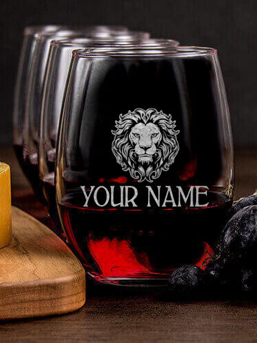 Lion : Cheese Board Wine Glass Gift Sets - Engraved