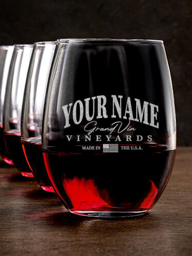 Grand Vineyards : Stemless Wine Glasses - Engraved