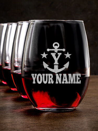 Nautical Monogram : Stemless Wine Glasses - Engraved