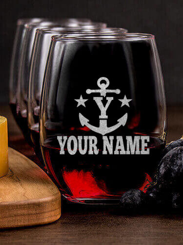 Nautical Monogram : Cheese Board Wine Glass Gift Sets - Engraved