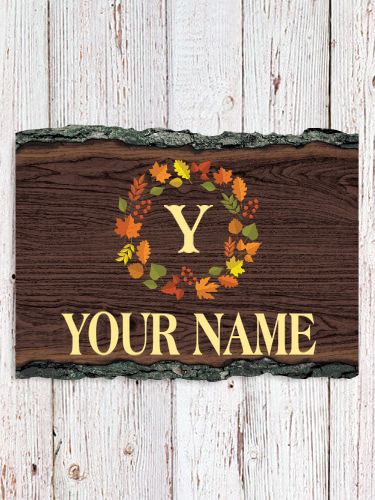 Fall Monogram : Faux Sliced Log Plaque