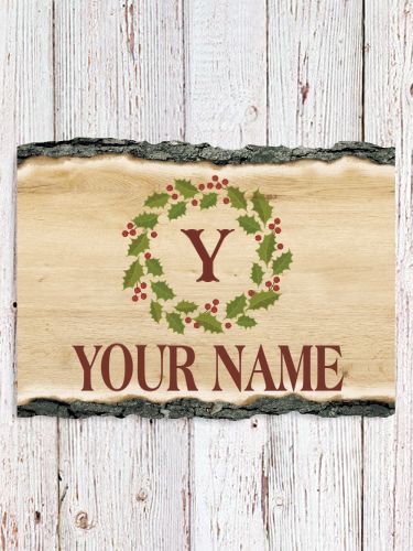 Christmas Monogram : Faux Sliced Log Plaque