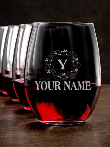 Christmas Monogram : Stemless Wine Glasses - Engraved