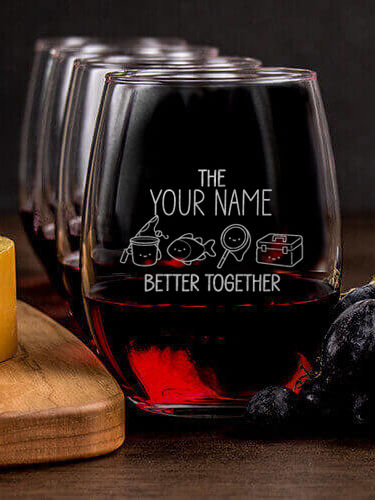 Better Together Fishing : Cheese Board Wine Glass Gift Sets - Engraved