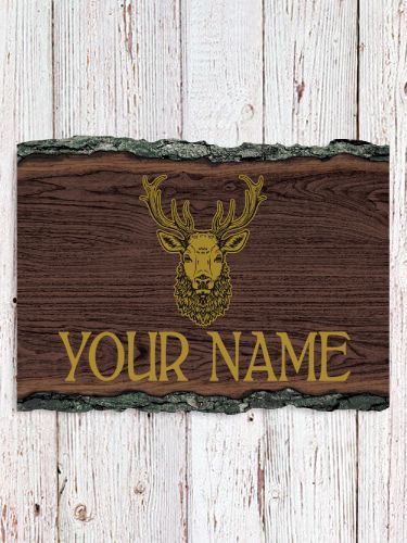 Old Stag : Faux Sliced Log Plaque