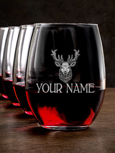 Old Stag : Stemless Wine Glasses - Engraved