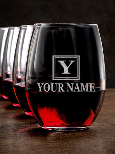 Square Monogram : Stemless Wine Glasses - Engraved