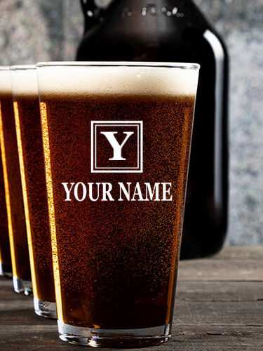 Square Monogram : Growler Pint Glass Gift Sets - Color Printed