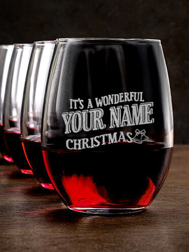 It's A Wonderful Christmas : Stemless Wine Glasses - Engraved