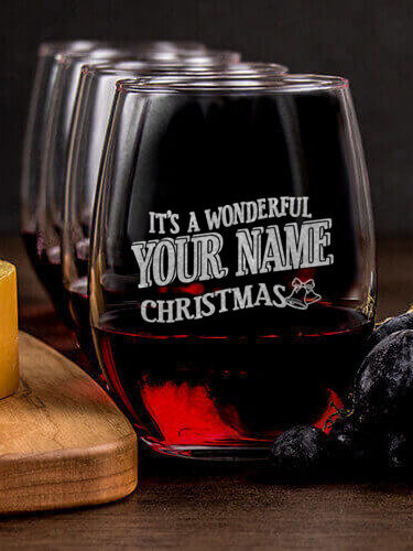 It's A Wonderful Christmas : Cheese Board Wine Glass Gift Sets - Engraved