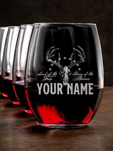 American Hunter : Stemless Wine Glasses - Engraved