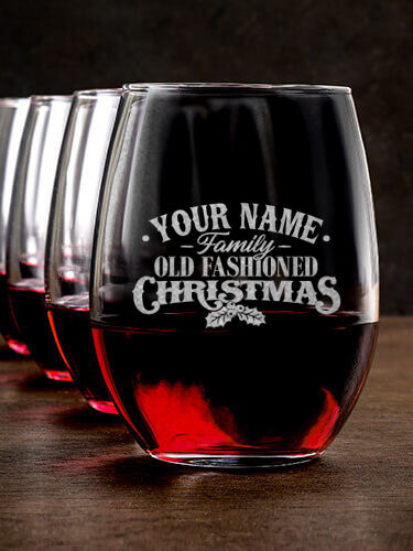 Old Fashioned Christmas : Stemless Wine Glasses - Engraved