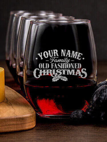 Old Fashioned Christmas : Cheese Board Wine Glass Gift Sets - Engraved