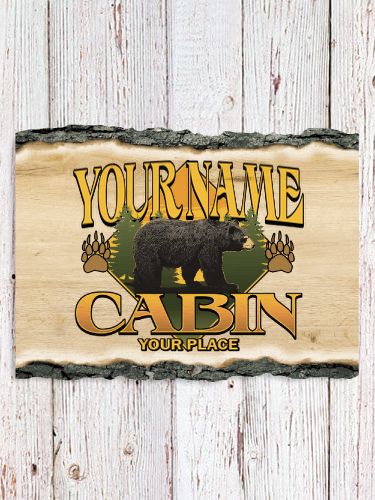 Bear Cabin : Faux Sliced Log Plaque