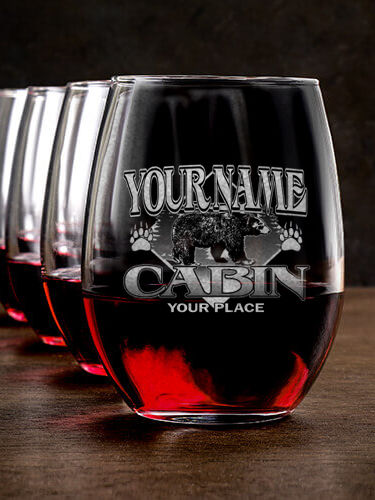 Bear Cabin : Stemless Wine Glasses - Engraved