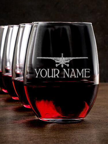 Airplane : Stemless Wine Glasses - Engraved