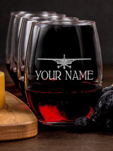 Airplane : Cheese Board Wine Glass Gift Sets - Engraved
