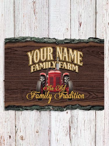 Farming Family Tradition : Faux Sliced Log Plaque