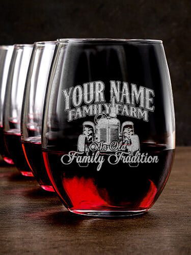 Farming Family Tradition : Stemless Wine Glasses - Engraved