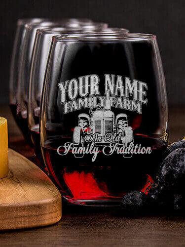 Farming Family Tradition : Cheese Board Wine Glass Gift Sets - Engraved