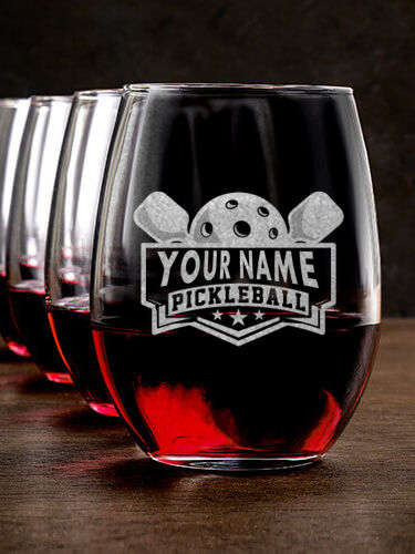 Pickleball : Stemless Wine Glasses - Engraved