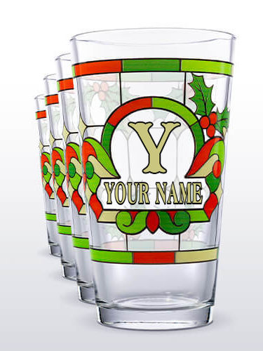 Holly Monogram : Pint Glasses - Color Printed