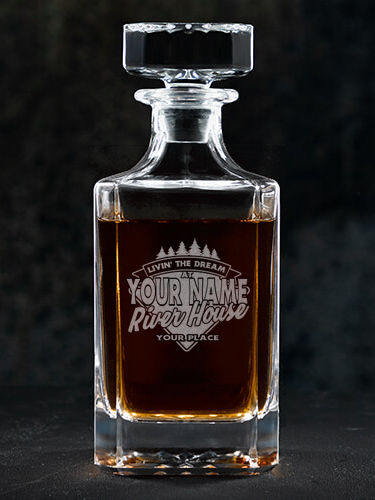 Livin' The Dream River House : Whiskey Decanter - Engraved