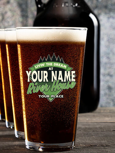 Livin' The Dream River House : Growler Pint Glass Gift Sets - Color Printed