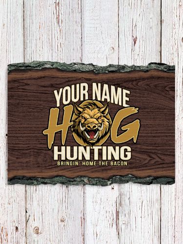 Hog Hunting : Faux Sliced Log Plaque