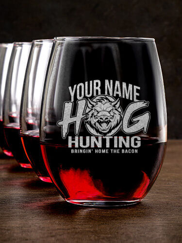 Hog Hunting : Stemless Wine Glasses - Engraved