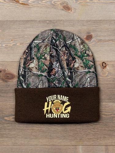 Hog Hunting : Embroidered 2-Tone Camo Cuffed Beanie