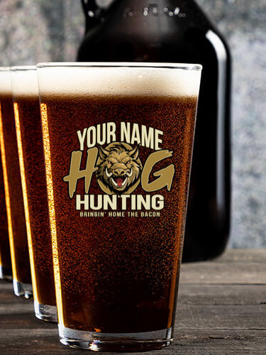 Hog Hunting : Growler Pint Glass Gift Sets - Color Printed
