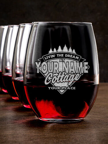 Livin' The Dream Cottage : Stemless Wine Glasses - Engraved
