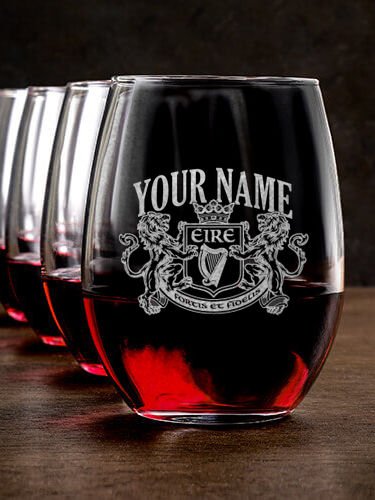 Irish Crest : Stemless Wine Glasses - Engraved