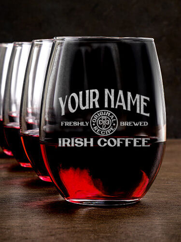 Irish Coffee : Stemless Wine Glasses - Engraved