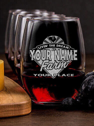 Livin' The Dream Farm : Cheese Board Wine Glass Gift Sets - Engraved