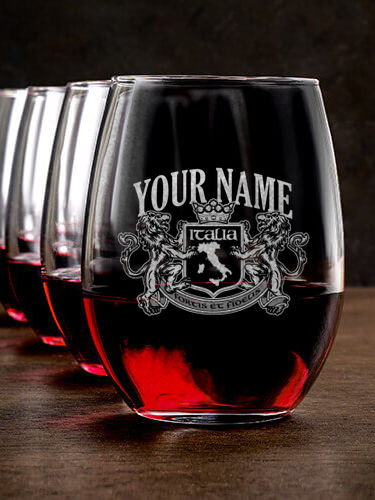 Italian Crest : Stemless Wine Glasses - Engraved
