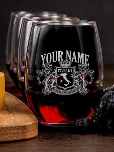Italian Crest : Cheese Board Wine Glass Gift Sets - Engraved