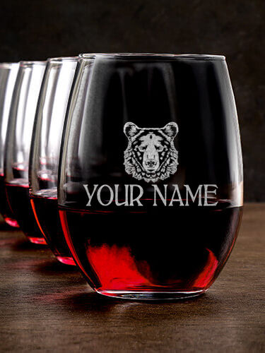 Bear : Stemless Wine Glasses - Engraved