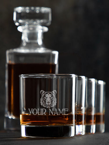 Bear : Decanter Rocks Glass Gift Sets - Engraved